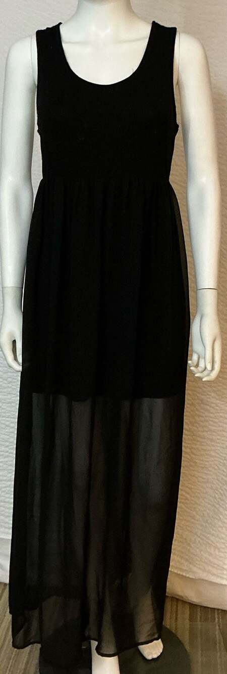 Forever 21 Tank Maxi Dress Size L Black Chiffon Overlay Sheer Hem